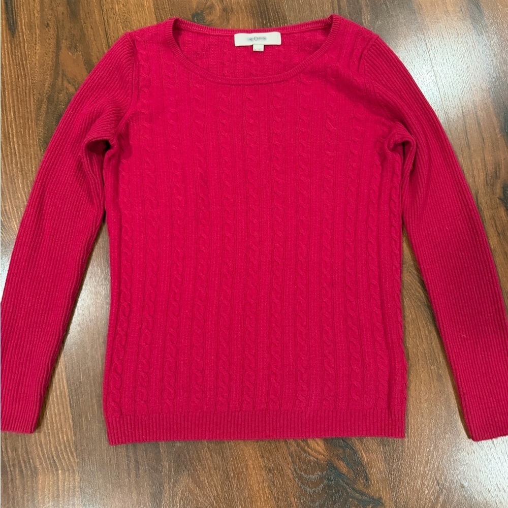 LOFT 100% cashmere women's crewneck sweater Sz Medium Pink Raspberry color
